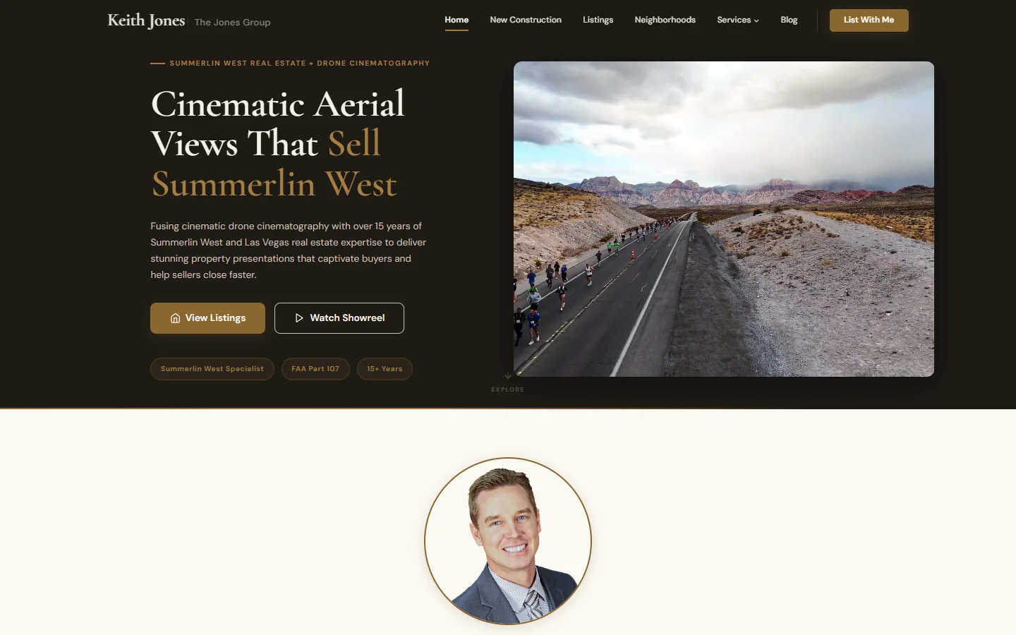 Real estate and drone cinematography website designed by Las Vegas web designer Will C.